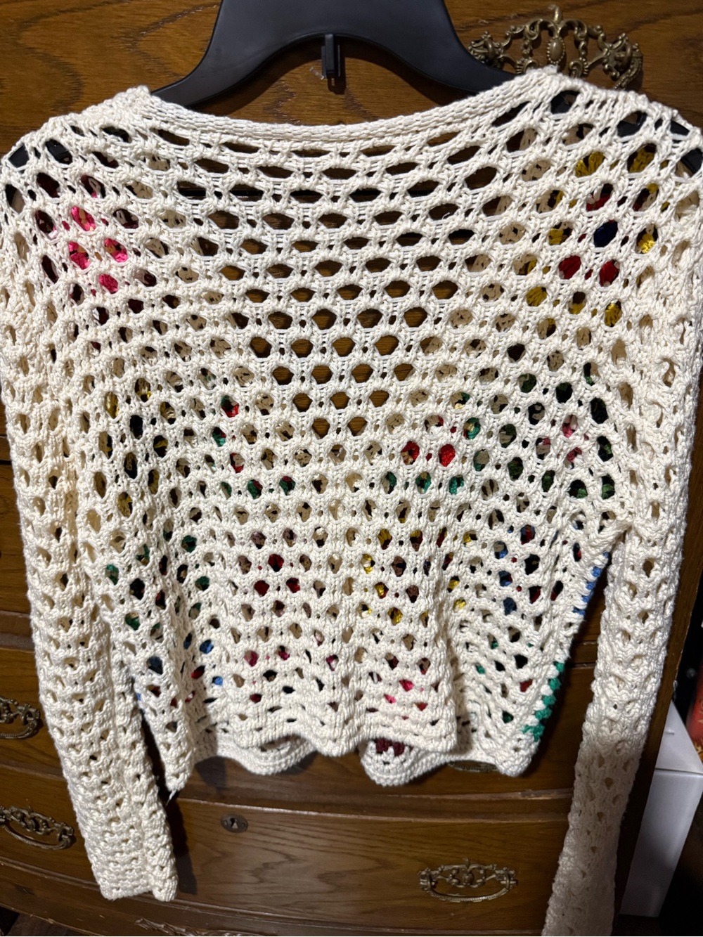SHEIN Cream Crochet Granny Square Cardigan with Multicolor Accents - Picture 2 of 7